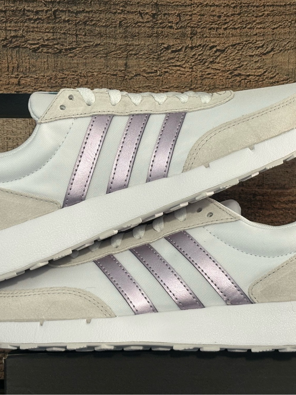 adidas Women's White Sneakers with Metallic Lilac Stripes